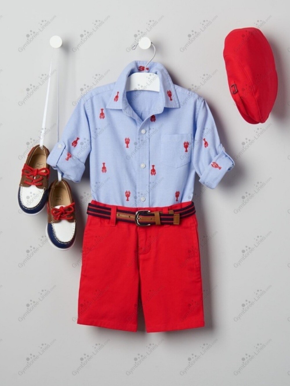 Janie & Jack boy "St. Tropez Sun" linen lobster Oxford shirt